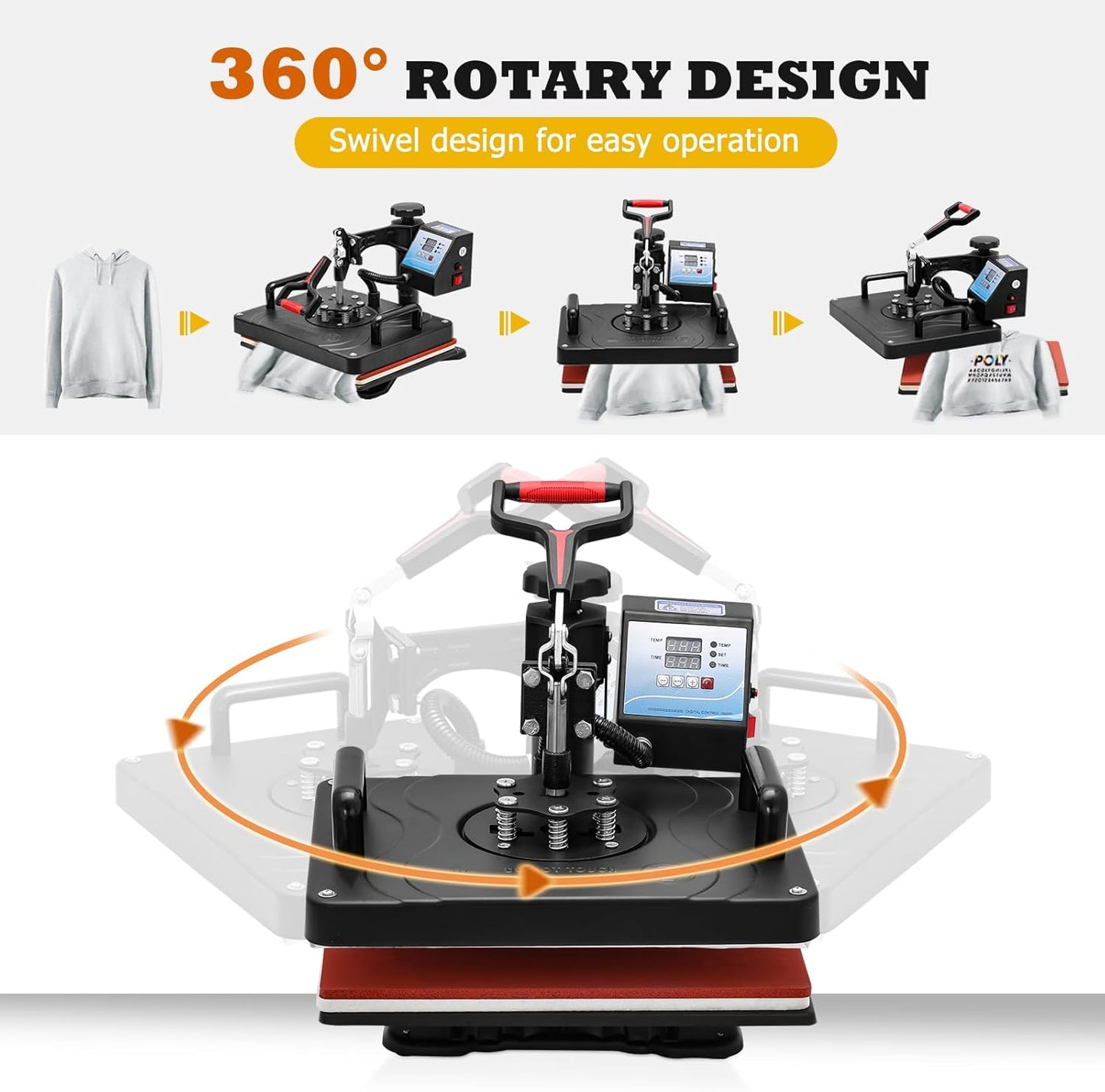 5-in-1 Heavy Duty HeatPress Machine | 2026 Model| Digital LCD Display, Swing Away Design |360° Rotation | Sublimation And Vinyl Transfer Printing Machine | DTF Printing | 12*15 INCH PLATEN | Multifunctional use T-Shirts, Mugs, Hats & Plates and More|